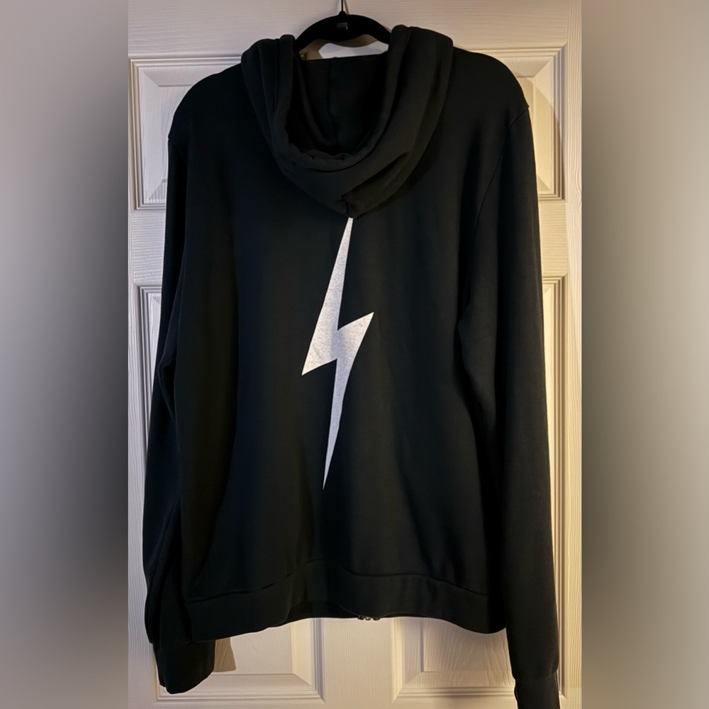 Aviator Nation Unisex BOLT HOODIE CHARCOAL Black Zip-Up Hoodie XXL